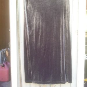 Silver velvet maxi skirt with slit