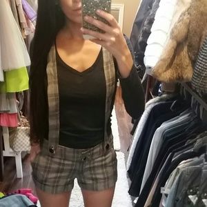 Forever 21 Suspender Plaid Shorts