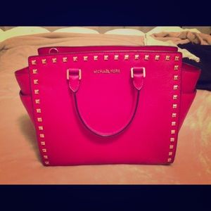 Michael Kors Large Red Selma Studded Satchel