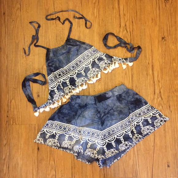 **Brand New** Navy Elephant Short Set