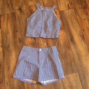 Striped cropped top and shorts matching set