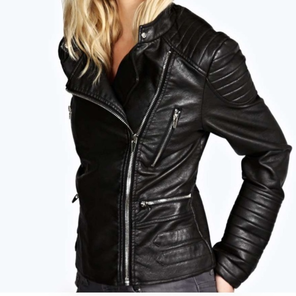 Tessa Quilted Cuff + Shoulder Faux Leather Jacket