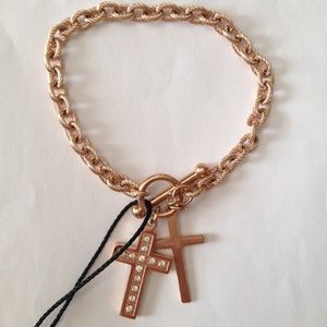 Steel Time Double Cross Charms Bracelet