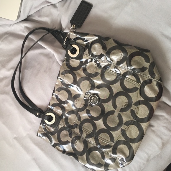 Black and grey coach tote