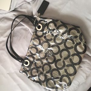 Black and grey coach tote