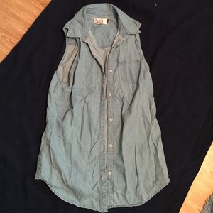 Light blue button up cut off