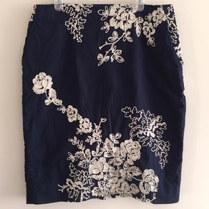 J.Crew Navy Blue Skirt with Flower Embroidery