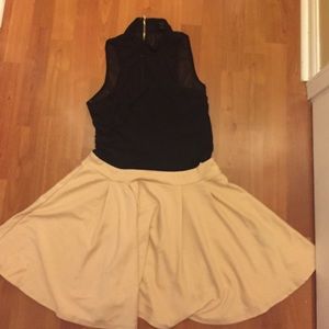 Nude& black sheer turtleneck dress