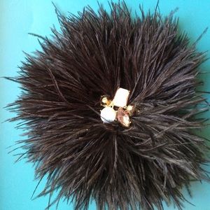 Black furry/ feather Pom Pom Pom/ hair clip