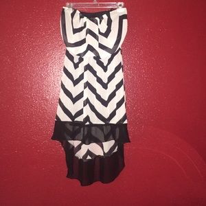 Hi-lo strapless black and white chevron dress