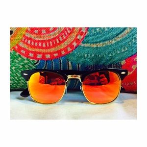 Black Clubmaster Sunglasses w. Orange Mirror Lens