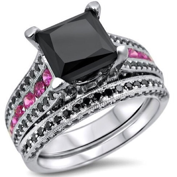 Jewelry - 2Ct. Black Princess Cut CZ Engagement Ring Set