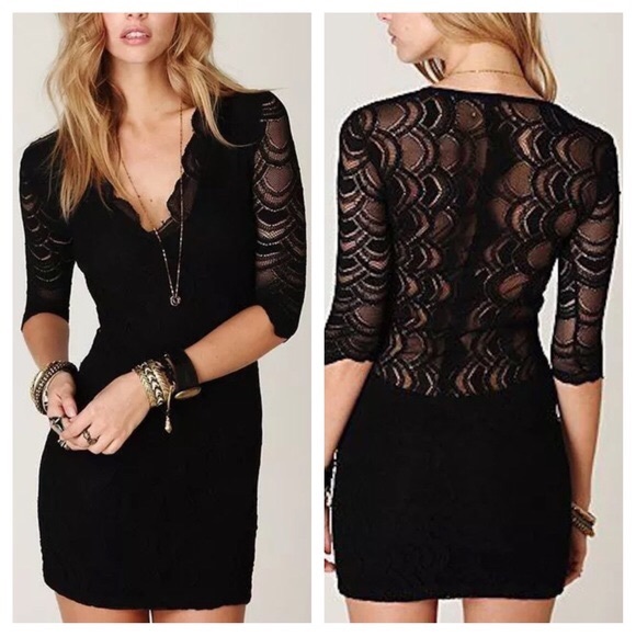 FREE PEOPLE Lace Dress Eyelet Bodycon Mini Shift - Picture 4 of 4