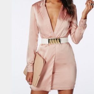 Long Sleeves Pink Satin Dress