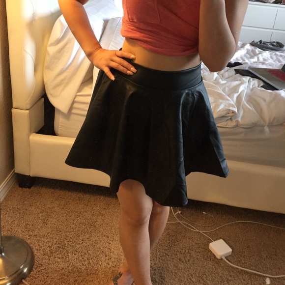 Faux leather flare skater skirt