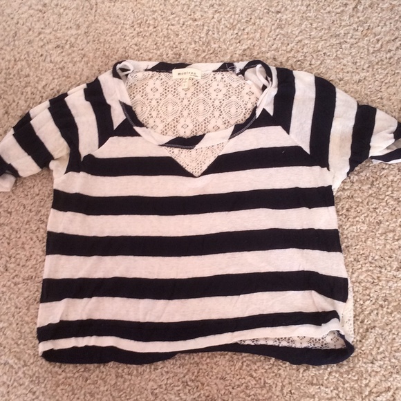 dark blue stripped lace back shirt - Picture 1 of 2