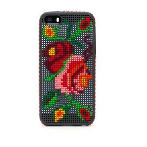 iPhone 6 Case Cross Stitched Flowers coral and red