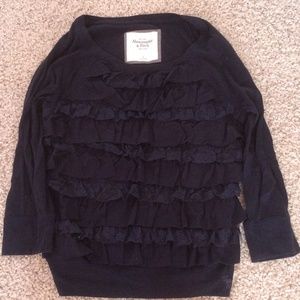 abercrombie and fitch dark blue ruffled lace shirt