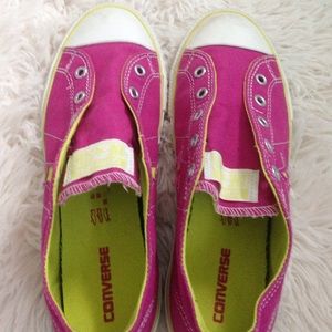 Pink and yellow converse