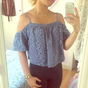❗️SALE❗️Blue crotchet off the shoulder top