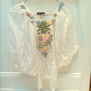 Anthropologie White Sequin Peasant  Shirt