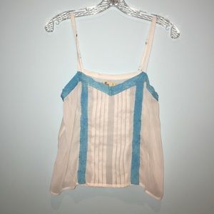 white tank top with blue lace