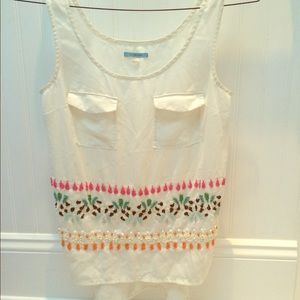 Anthropologie White Sequin and Bead Detail shirt