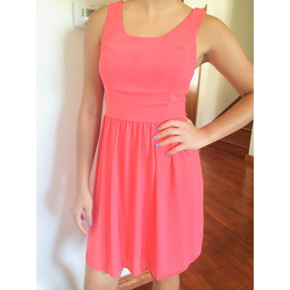 Peach Chiffon Fit and Flare Dress