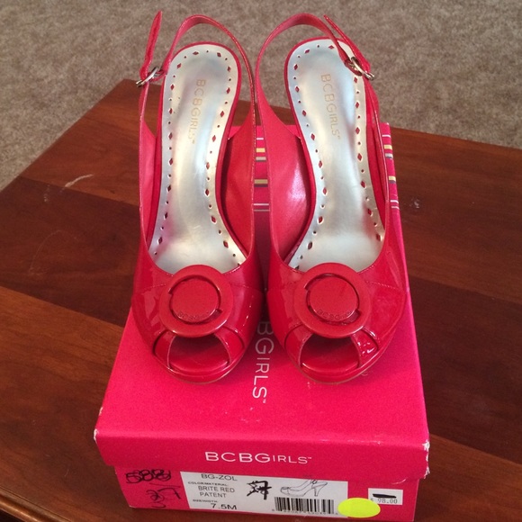 BCBGirls Brite Red Patent Slingback Heels