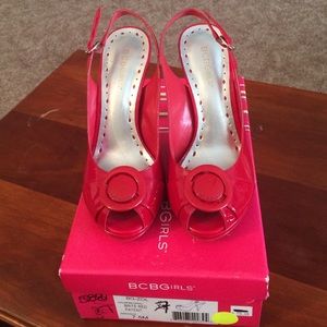 BCBGirls Brite Red Patent Slingback Heels