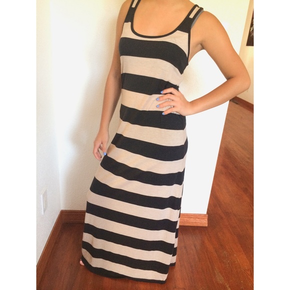 Tan & Black Stripped Maxi Dress