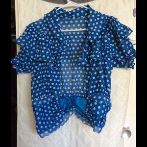 Light Blue Blouse with White Dots. Small Blouse