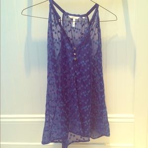 Anthropologie Royal Blue Sheer Polka Dot Shirt