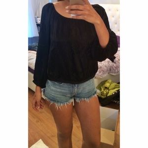 Tibi Black Silk Peasant Top