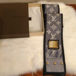 Louis Vuitton Auth silk blue bandeau denim box