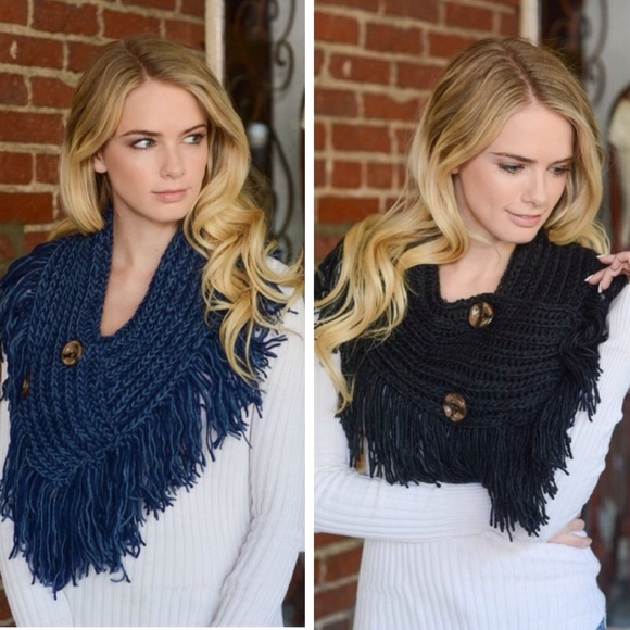 Infinity Fringe Hem Button Scarf - Picture 2 of 2