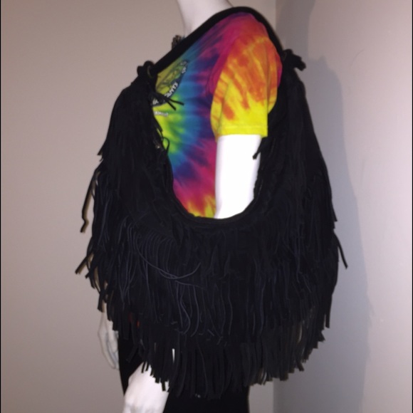 Black suede large hand bag.