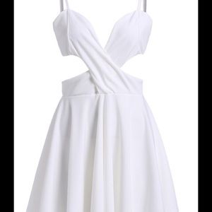 Spaghetti Strap White Cut Out Flare Dress