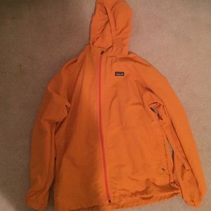 Orange Patagonia rain jacket