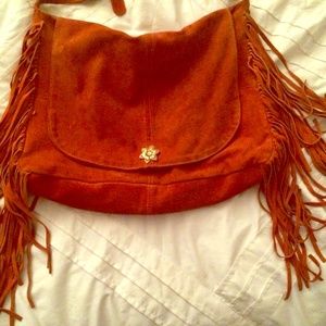 Real suede fringe crossover bag orange Rust color