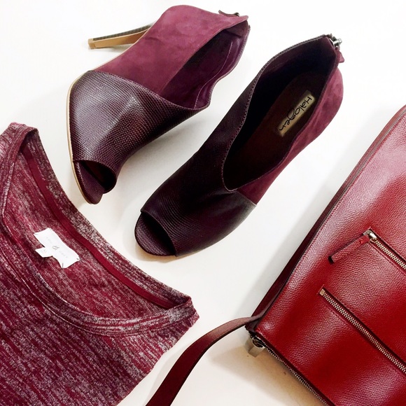 Halogen Shoes - Burgundy Asymmetrical Wrap Booties