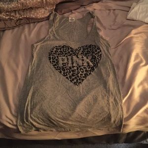 Grey pink leopard heart tank