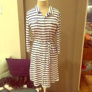 Navy blue and white striped summer dress