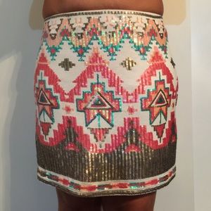 Francesca Miami mini sequin tribal print skirt