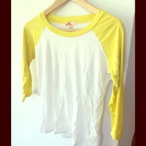 Forever 21 Yellow Baseball Tee 3/4 Sleeve