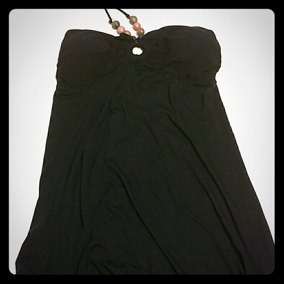 Above the knee black halter beach dress