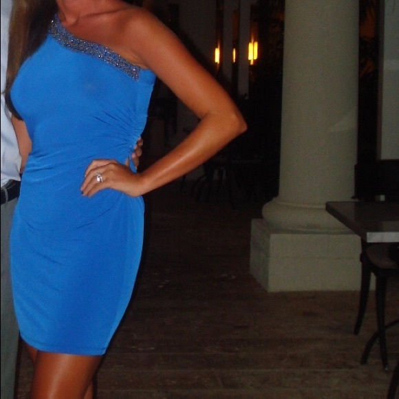 Blue One shoulder jersey dress - Picture 3 of 4