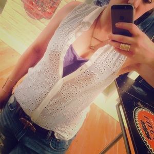 Lucky Brand white sleeveless eyelet button down