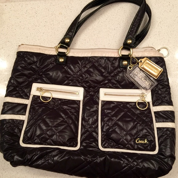 COACH Pop Ski Bunny Black & White Nylon Tote