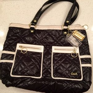 COACH Pop Ski Bunny Black & White Nylon Tote